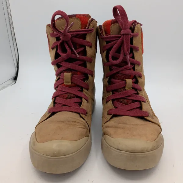 KEEN Elena Tall Lace Leather Winter Boots Tan Red Plaid 1022040 Womens 9‎ - Image 3