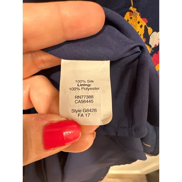 Madewell Women's poppy Print Mini Dress Short Sleeve Navy Blue silk Size 4 - Image 6