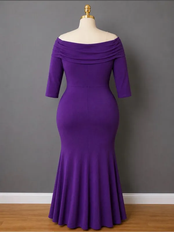 Royal Purple solid off the shoulder long dress. 1X/ PTP: 20 (40) - NWOT - Image 5
