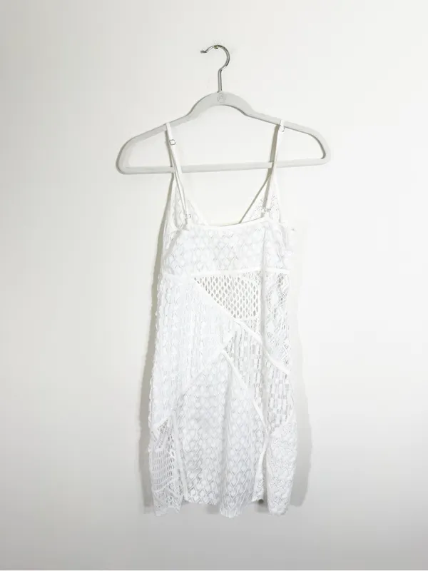 For Love & Lemons Tracy Lace Mini Dress White Sheer Large - Image 5