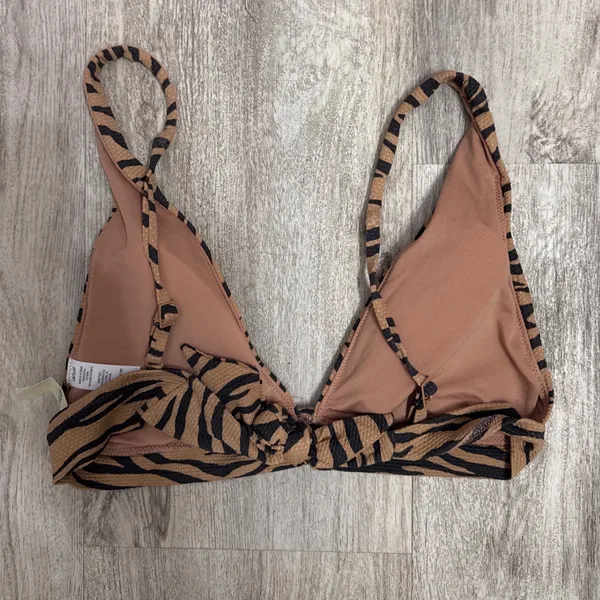 Aerie Tiger Print Triangle Bikini Top Tan Black Tie Back Size‎ Medium NWT - Image 3