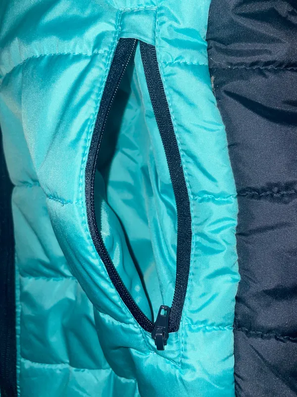 Totes Quilted Hooded Puffer Jacket Coat Women’s Size Large Aqua Navy Pockets EUC - Image 3