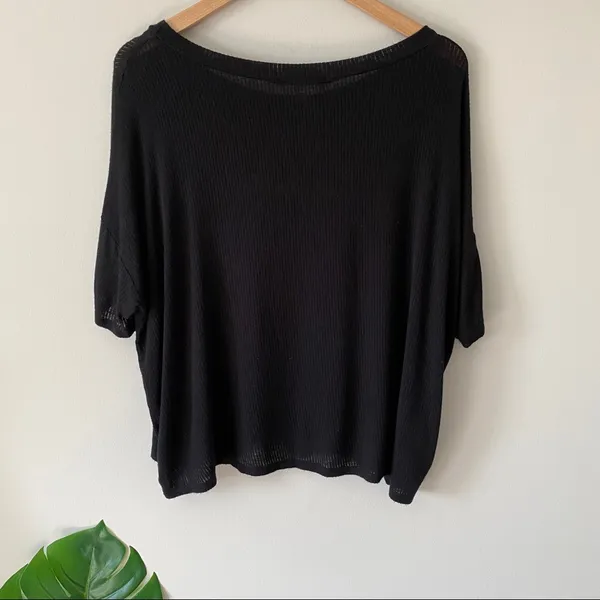 Flutter Good Vibes Only Embroidered Oversized Top Black Short Sleeve Small - Image 5