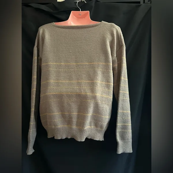 SHEIN Women's V-Neck Striped Knit Sweater Brown & Yellow SZ MD - Image 2
