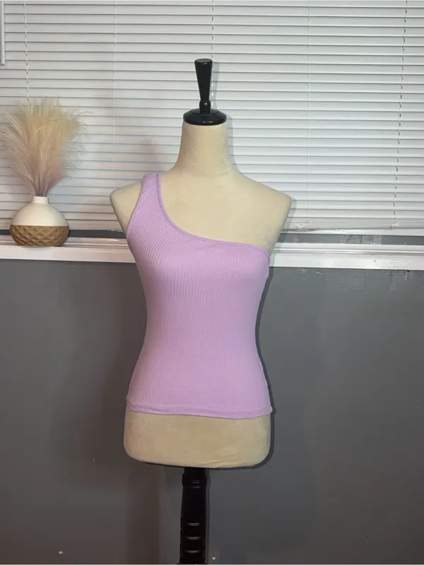 Anthropologie Lilac One Shoulder Ribbed Tank Top XS - Image 3