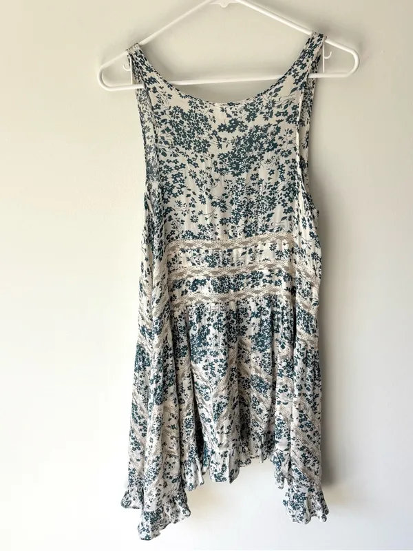 Intimately Free People White Blue Floral Voile Lace Trapeze Swing Tunic Dress - Image 8