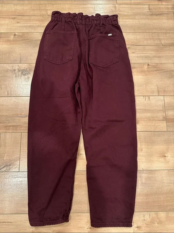 Zara Burgundy Wine Paperbag Elastic Waist Pants Sz 6 - Image 6
