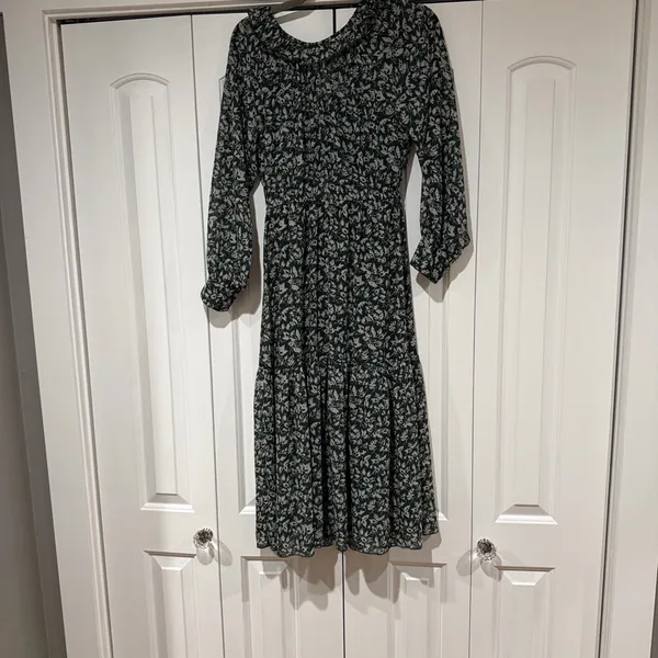 Madewell Green Floral Midi Dress | Size XS |‎ Long Sleeve - Image 3