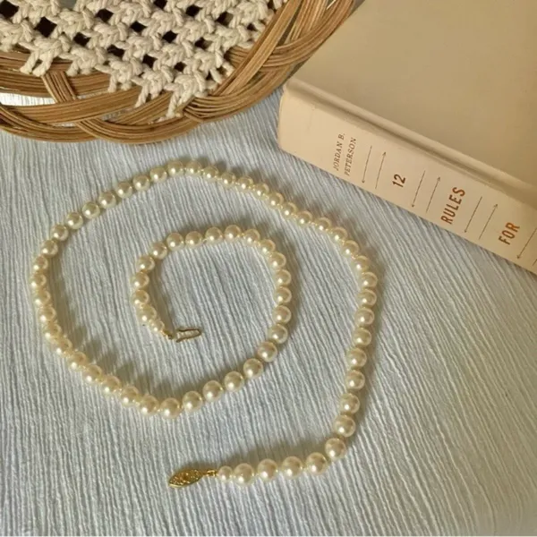 Champagne Pearl Necklace Vintage “Mairi” 25” Gold Marquise Fishhook JAPAN Classic - Image 7