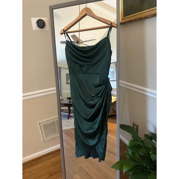 HTZMO Women's Dress Small Dark Green Sateen Cocktail Party - Image 2