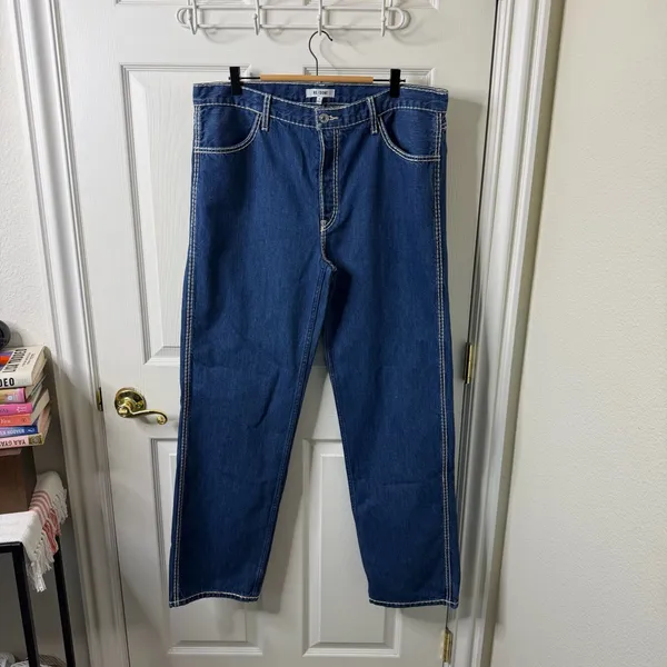 RE/DONE Loose Long‎ Jeans Blue Chunky Stitch Indigo High Rise Womens Size 30 - Image 4