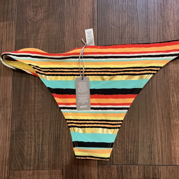 Aerie Striped Metallic Swim Teeny Bikini Bottoms Multicolor Gold Medium NWT - Image 4