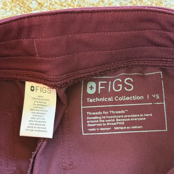 FIGS Zamora Jogger Scrub Pants Womens XS Maroon Burgundy Technical Nurse Uniform - Image 4