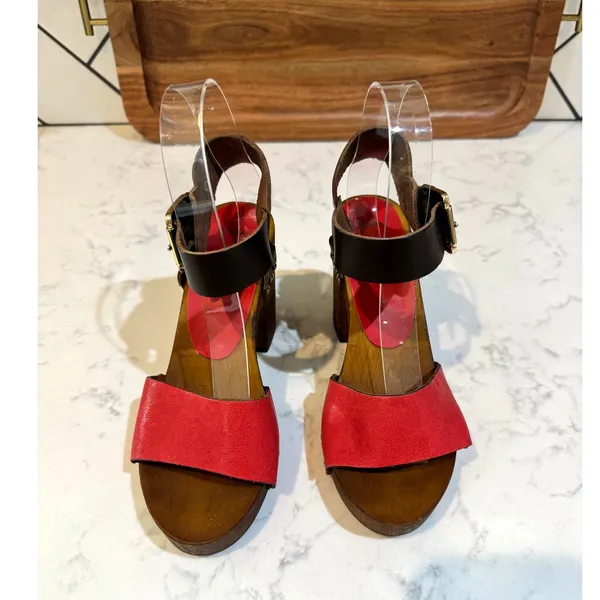 Prima Donna red brown leather wooden studded heel size 35 bohemian summer - Image 2