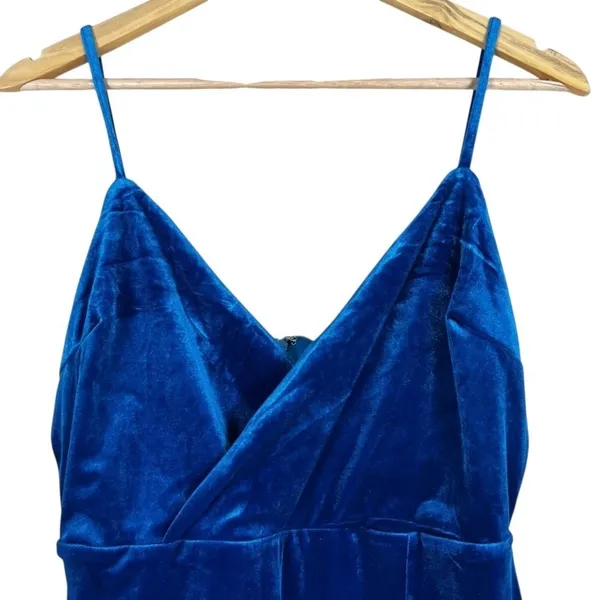 NWT Lulus Royal Blue Velvet Surplice Mini Bodycon Dress Cocktail Size L - Image 4