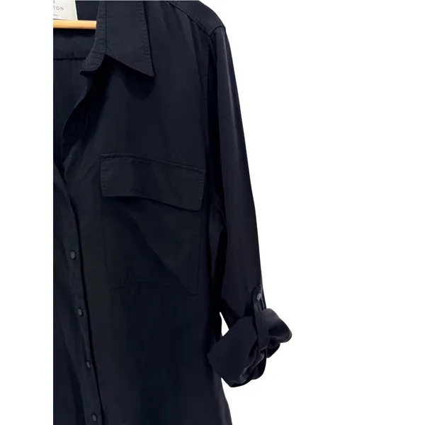Aritzia Babaton Black Roll Tab Utility Button Down Shirt Blouse XL Quiet Luxury - Image 3