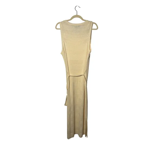 Rachel Zoe Womens Maxi Dress L‎ Cream Pointelle Knit Sleeveless Belted Coastal - Image 3