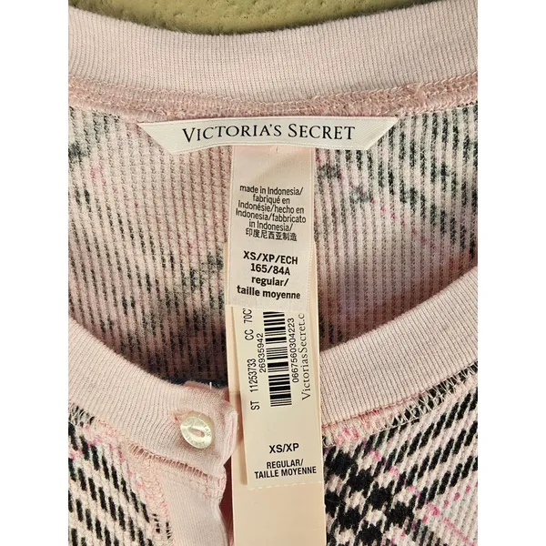 NWT Victoria's Secret Pink Black Plaid Thermal Long John Pajamas‎ Romper XS - Image 4