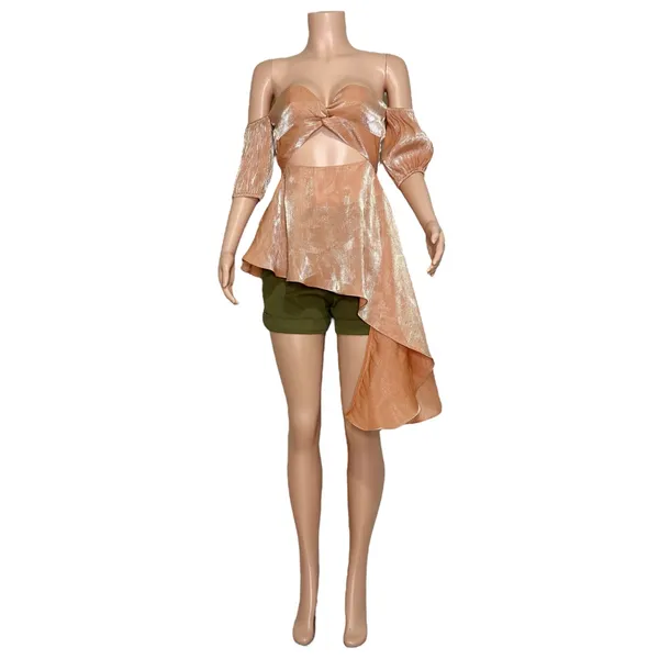 LOVERS + FRIENDS Rola Asymmetrical Off-Shoulder Top, Peach Pink, Small - Image 5