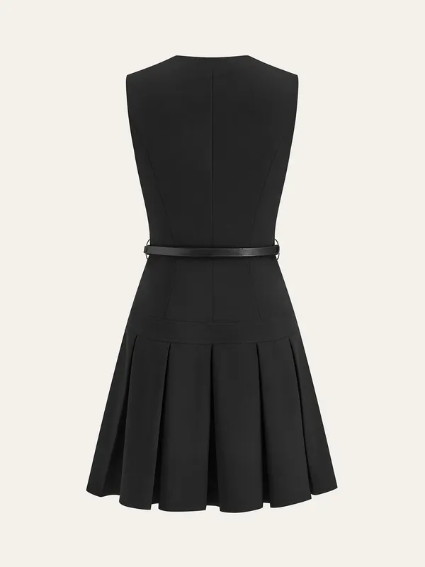 Commence black Sleeveless Keyhole-Neck Belted Pleated Mini Dress small - Image 2