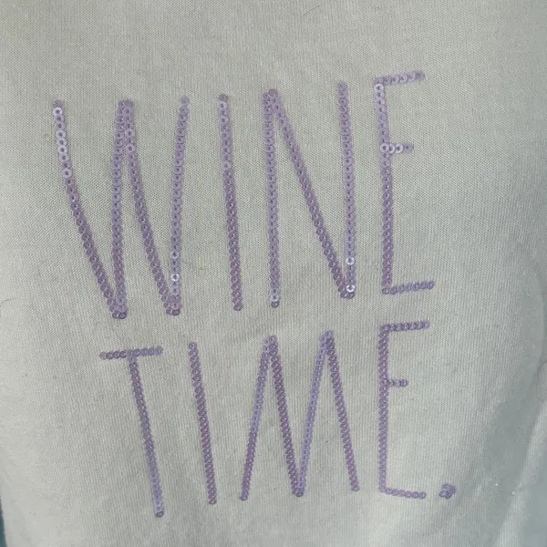 Rae Dunn Cream Hoodie Purple Sequins‎ Size XS Wine Time - Image 2