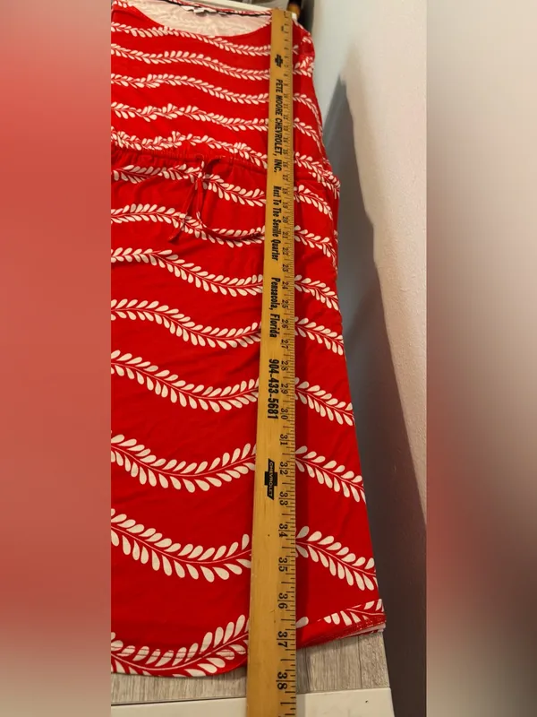 BODEN Talia Red Jersey Dress Leaf Striped Print 3/4 Sleeves Drawstring Waist 8 - Image 7