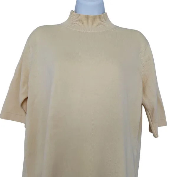 Vintage Talbots Knit Sweater Top Womens Large Yellow Mock Neck 90s Preppy - Image 3