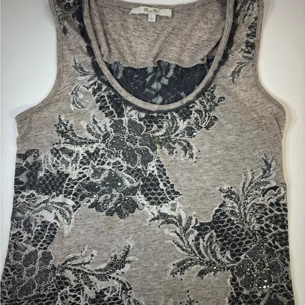 Miss Me Gray Floral Lace Tank Top - Image 6