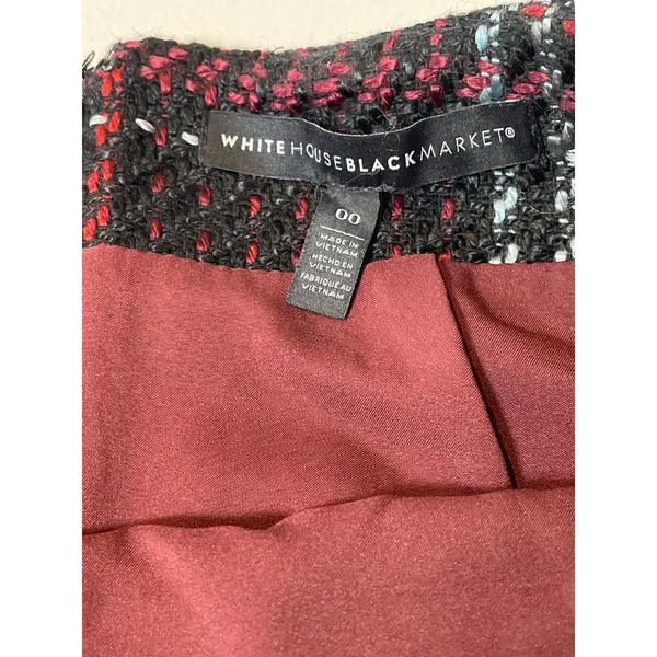 White House Black Market Tweed Skirt Size 00 Black and Red - Image 4