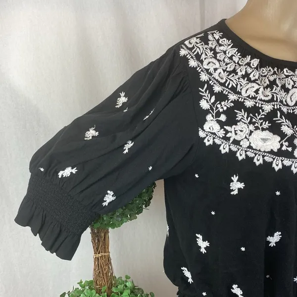 Ralph Lauren Black & White Peasant Boho Cottagecore Embroidered Blouse Top M - Image 4