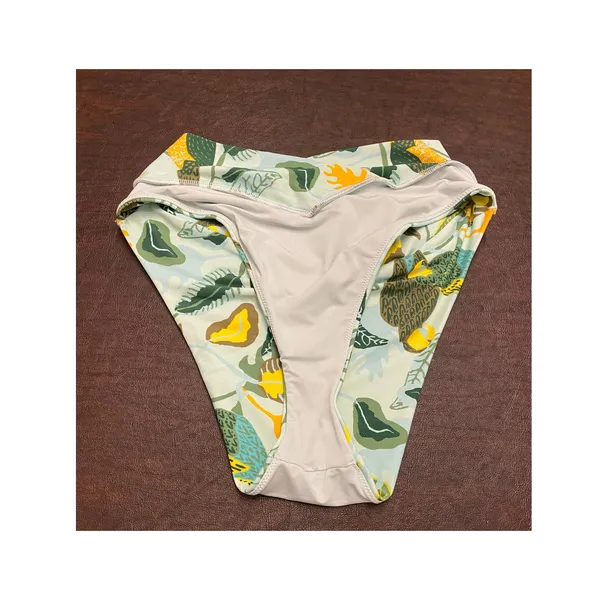 Aerie High Cut Cheeky Blue Green‎ Leaf Bird Bikini Bottom Large Beach Resort - Image 3