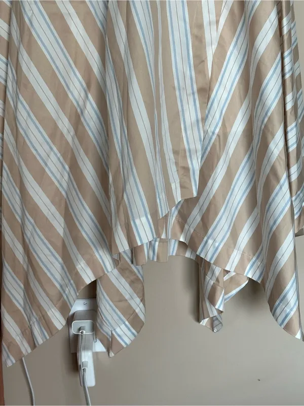 Anthropologie Maeve Asymmetrical Striped Wrap Halter Shirt Dress Size 14 Coastal - Image 9