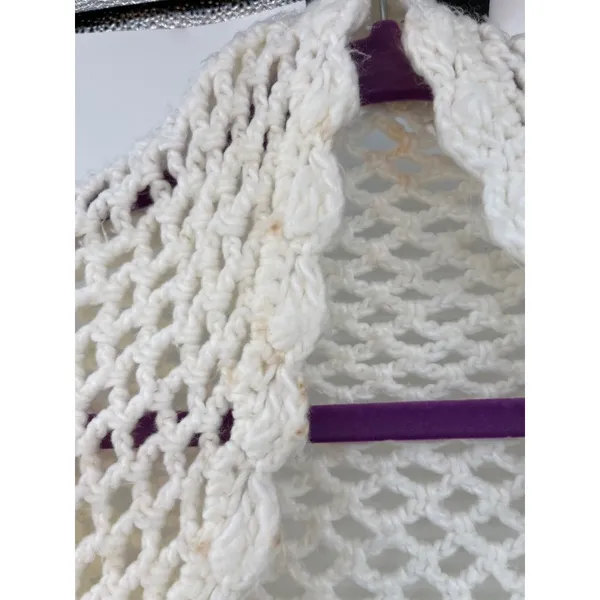 Vintage Pineapple Crochet Shawl Fringe Wrap Ivory Boho Festival One Size - Image 14