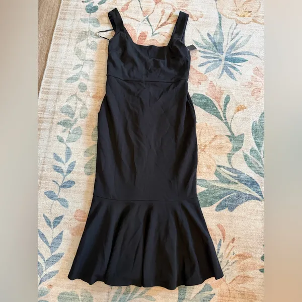 Lulu's Moment Maker Black Square Neck Trumpet Midi Dress - Image 5