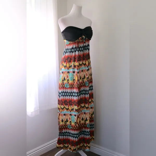 Drama Gold Multicolor Beaded Bandeau Maxi Dress - Image 5
