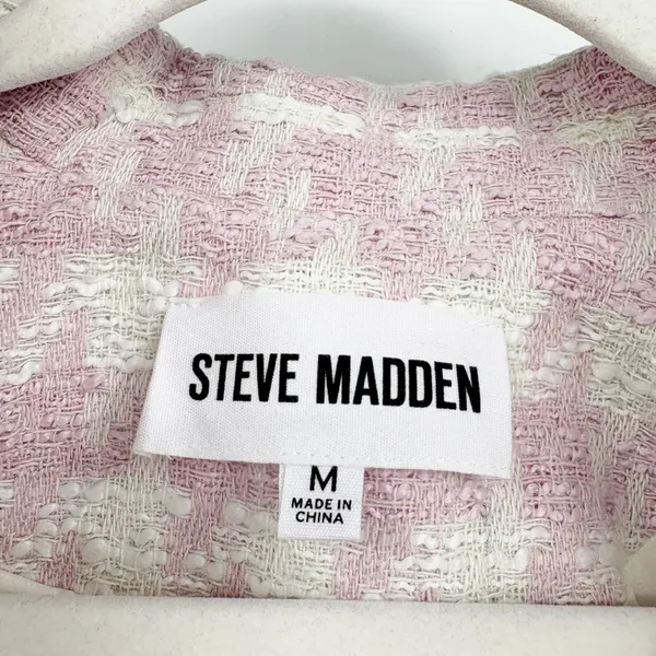 Steve Madden Womens Pink White Harlow Tweed Fringe Preppy Office Siren Blazer M - Image 2