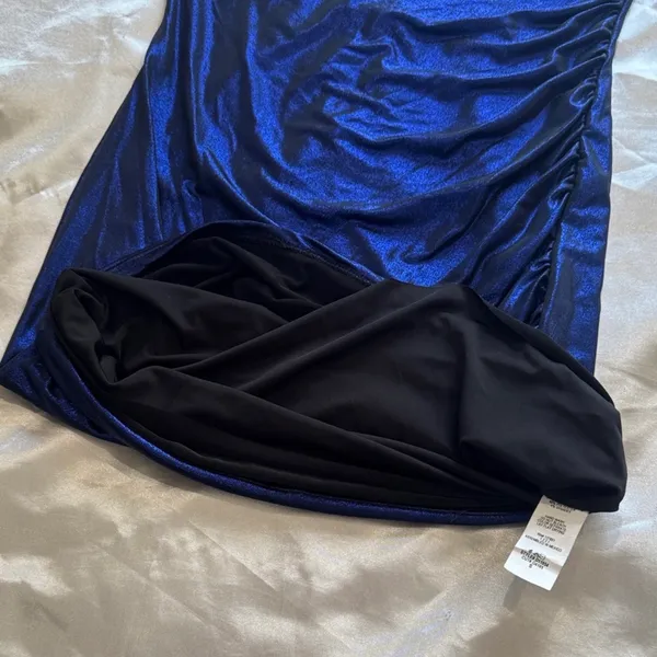 Metallic Blue Dress Y2K 2000s Futuristic Chic Going Out Cocktail Party Mob Wife - Image 7