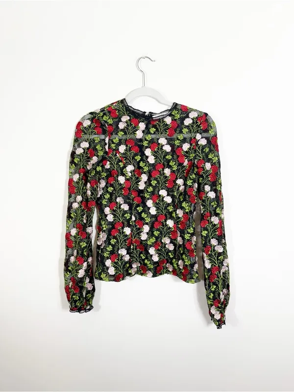 Alexis Aida Blouse in Embroidery Rose Blossom Floral Black Red Green White XS - Image 3