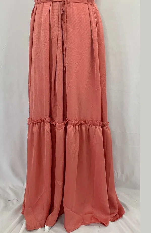 New One One Six Open Back High Neck Sleeveless Tiered Maxi Dress Clay Size Large - Image 5