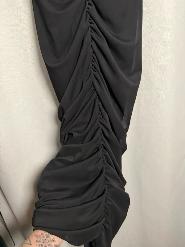 ASOS DESIGN Premium Mesh Bandeau Corset Ruched Black Midi Dress Size US 6 - Image 7
