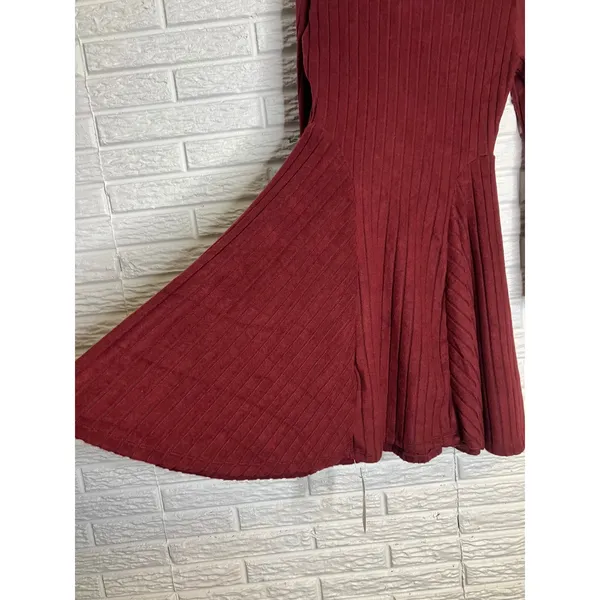 Halara Fit and Flare Dress Womens M Burgundy Red NWT Ribbed Long Sleeve‎ V-Neck - Image 7