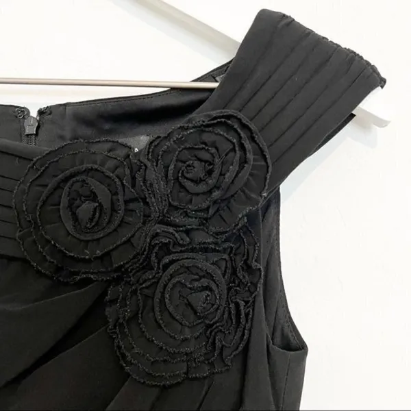 Adrianna Papell Rosette Dress Size 4 Black 3D Floral Elegant Wedding‎ Guest Prom - Image 3