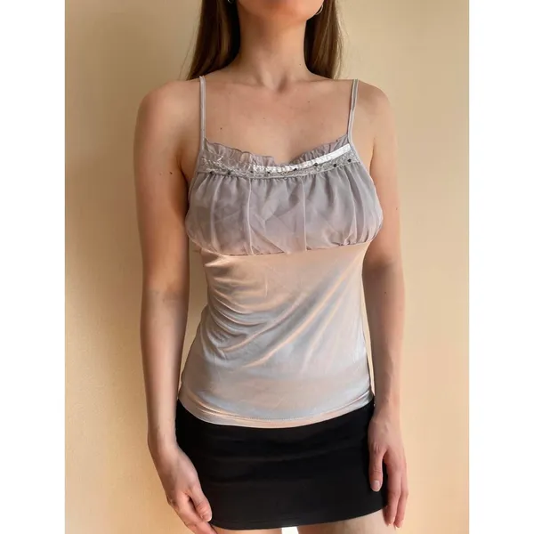 Silver Ruffle Milkmaid Sequin Tank Top Gray - Image 3