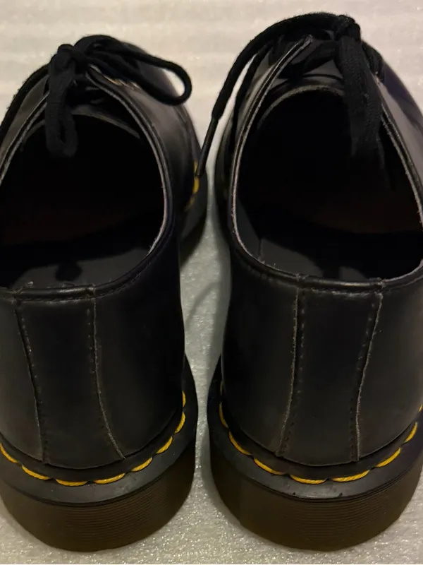 Dr. Martens Vegan 1461 Oxford Black Leather Lace-Up Shoes with Yellow Stitching - Image 8