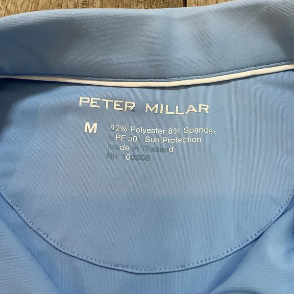 Peter Millar Women's Golf Polo Shirt Medium Blue Performance Logo Texas‎ SPF50 - Image 7