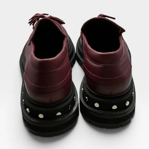 Free People Women Burgundy Leather Studded Tassel Platform Lug Sole Loafers 10 - Image 7