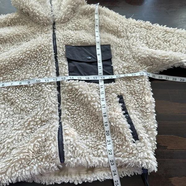 abercrombie fitch Sherpa Fleece Jacket Sz L Cinch Waist Zip Up Front Beige - Image 8