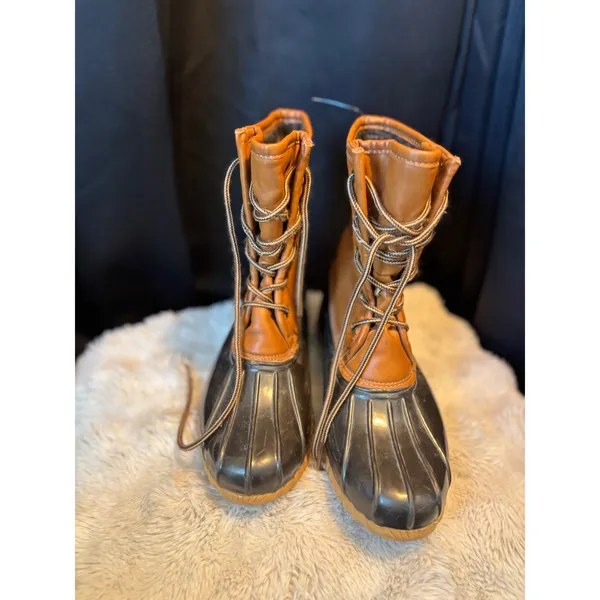 Sporto Arianna Womens Black Tan Faux Fur Lined Lace Up Duck Boots Size 8M - Image 6