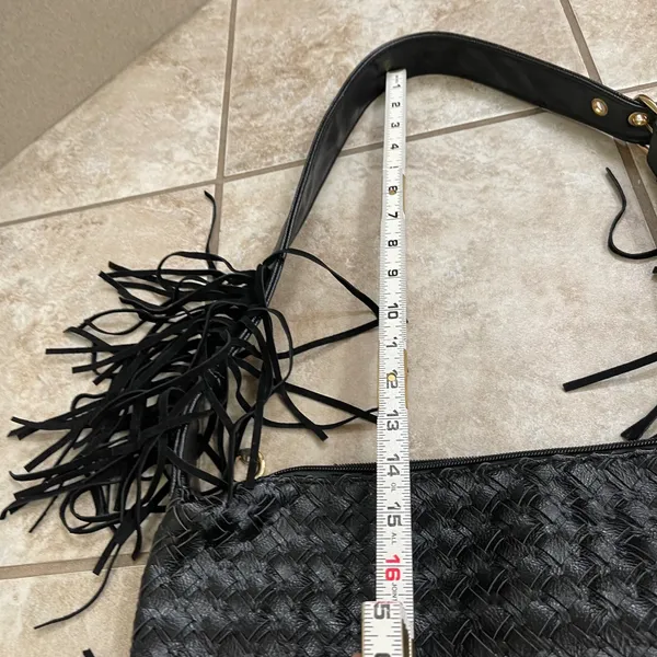 Faux Suede Fringe Rhinestone black Shoulder Bag boho tassels purse tote‎ - Image 5