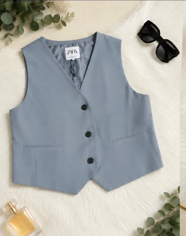 ZARA Light Blue Tailored Suit Vest Top 🩵 Size L - Image 9